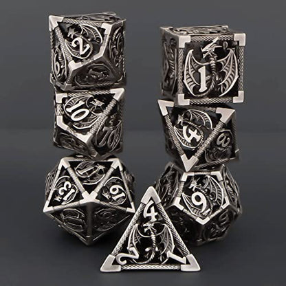 KERWELLSI Hollow DND Dice Set D&D with Gifts Box, 7pcs Polyhedral Metal D and D Dice for Role Playing Game, Dungeon Dragon Dice D20 D12 D10 D8 D6 D4 (Iron) - color: Iron