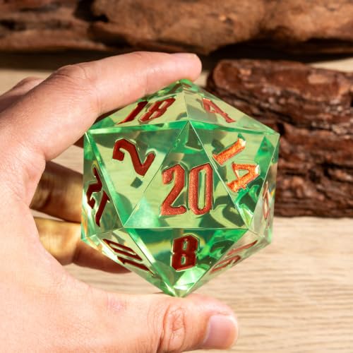 55mm 20 Sided DND Dice, Giant D20 D&D Polyhedral Dice Large D20 with Die Gift Box for D&D, RPG Table Games (Transparent Green) - color: Transparent Green Gold Number