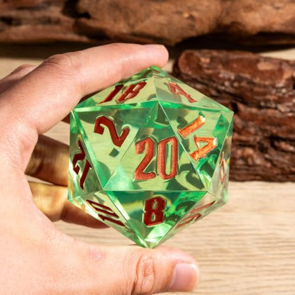 55mm 20 Sided DND Dice, Giant D20 D&D Polyhedral Dice Large D20 with Die Gift Box for D&D, RPG Table Games (Transparent Green) - color: Transparent Green Gold Number