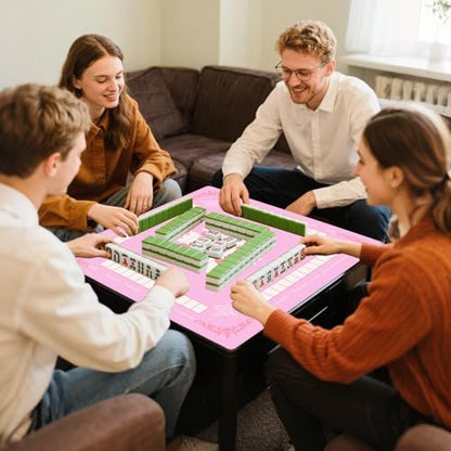Mahjong Mat,Non-Slip and Noise Reducing Portable Mahjong Accessories | 31.5" x 31.5" with a Carrying Bag,Game Table Mat for Board Games, Card Games, Dominoes - color: Pink