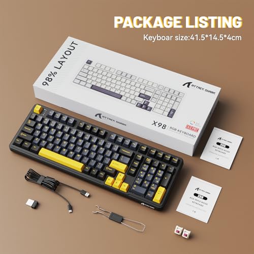 ATTACK SHARK X98 Wireless Mechanical Keyboard,Tri-Mode BT5.0/2.4GHz/USB-C Hot-Swappable,Gasket Mount with Pre-lubed Linear Switches,PBT Keycaps,RGB Backlit Gaming Keyboard for PC/Tablet/PS5/Xbox - color: Starry Black