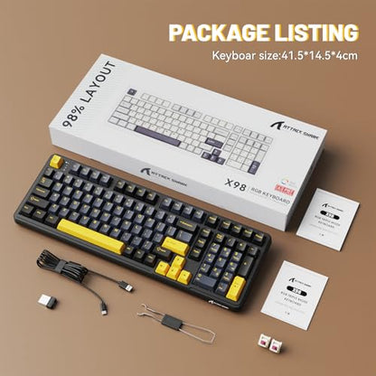 ATTACK SHARK X98 Wireless Mechanical Keyboard,Tri-Mode BT5.0/2.4GHz/USB-C Hot-Swappable,Gasket Mount with Pre-lubed Linear Switches,PBT Keycaps,RGB Backlit Gaming Keyboard for PC/Tablet/PS5/Xbox - color: Starry Black