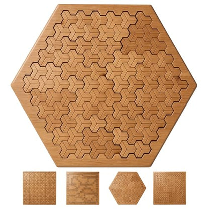 Fractal Tray Puzzle, Fractal Puzzles for Adults, Irregular Wooden Jigsaw, Mind Bending Hilbert Curve Puzzle, Challenging Portable Brain Training Game (HexWeave) - style: HexWeave