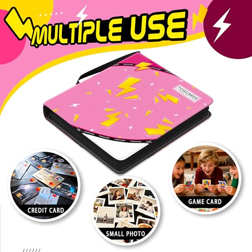 Trading Card Binder 4 Pocket,400 Pocket Card Collection Binder with 50 Removable Sleeves,PU Waterproof Top Card Book,3-Ring Zipper Collectible Trading Card Album for MTG/TCG/Card Holder Gift（Pink） - color: Pink, size: Small