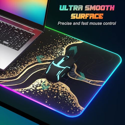 ITNRSIIET RGB Gaming Mouse Pad, Full Desk XL Extended Large Gaming Mousepad, 12 Lighting Modes 30% Thicker Big LED Desk Mat for Gamers, 32 x 12 inches, Black Gold Marbling - color: Black Gold Marbling