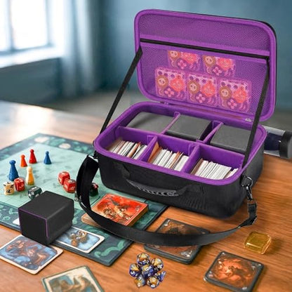 casmilee Deck Box Carrying Case for MTG/TCG Cards with Playmat Straps | 6 Adjustable Dividers, Mesh Pocket, Shoulder Strap, Holds Deck Boxes, Dice and Playmat, Case Only - color: Purple