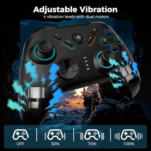 YAEYE Wireless PC Game Controller for Windows(7/8/10/11)/Android/PS3 | PC Gamepad with 2.4G & Wired Modes, Macro Programming, Turbo & Vibration, 7-Color LED
