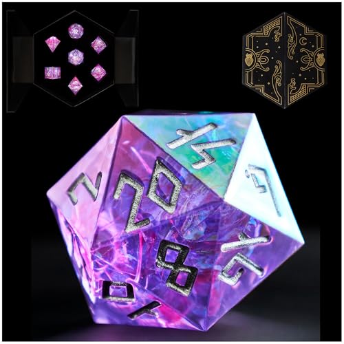 Iridescent DND Dice Set with Glowing LED Display Box – Sharp Edge Polyhedral Dice with Mesmerizing Finish | Bonus Stickers Included | Dungeons and Dragons (TTRPG) Dice Set - color: (Non-liquid Core) Iridescent - Feybound
