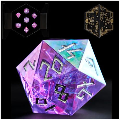 Iridescent DND Dice Set with Glowing LED Display Box – Sharp Edge Polyhedral Dice with Mesmerizing Finish | Bonus Stickers Included | Dungeons and Dragons (TTRPG) Dice Set - color: (Non-liquid Core) Iridescent - Feybound