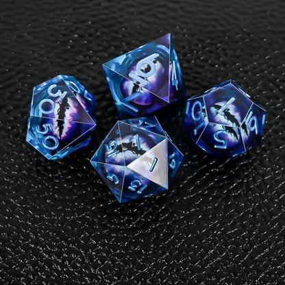 Resin Dice Set, Resin Edge Sharp for Dungeons & Dragons RPG, MTG Board Games with Gift Box (Purple and Blue Longan) - color: Purple and Blue Longan