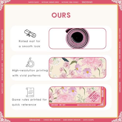 Pink Floral Mahjong Mat for Table with Rules, No Creases, Ships Rolled, 31.1 x 31.1 Non-Slip Noise Reduction Gaming Mat with Carrying Bag for Mahjong Poker Card Board Games - color: Pink