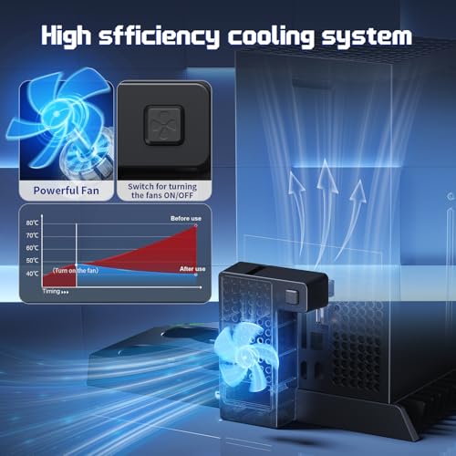 YUANHOT Cooling Stand Charging Station for Xbox Series X Console & Controller - Vertical Dock with 2 Rechargeable 1400mAh Batteries, Fan Cooling, Headset Holder & Disc Storage