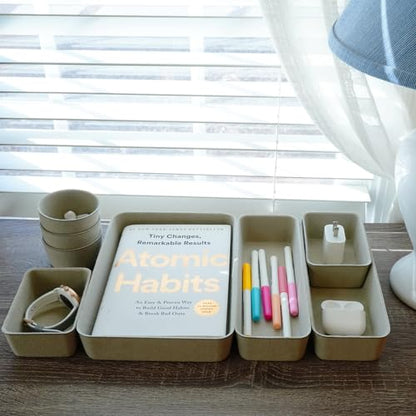 Welaxy 8pc Stone Office Desk Drawer Organizer Tray Felt Shallow Box Divider - color: Stone