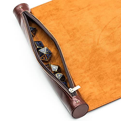 Cusdie 2 in 1 Dice Rolling Mat & Zippered Dice Holder DIce Tray- Compatible with DND Polyhedral Dice (Deep Red) - color: Red