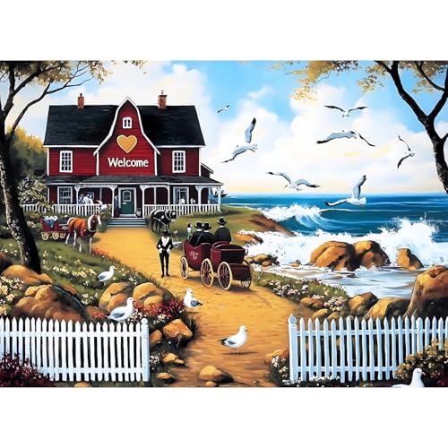 Jigsaw Puzzles for Adults 500 Pieces, Seagull Carriage Thick Cardboard Adult Puzzles, Challenging Yet Relaxing Adult Puzzles 500 Pieces, Glossy Sturdy Vibrant Puzzle Great Gift for Family Friends - style: Seagull