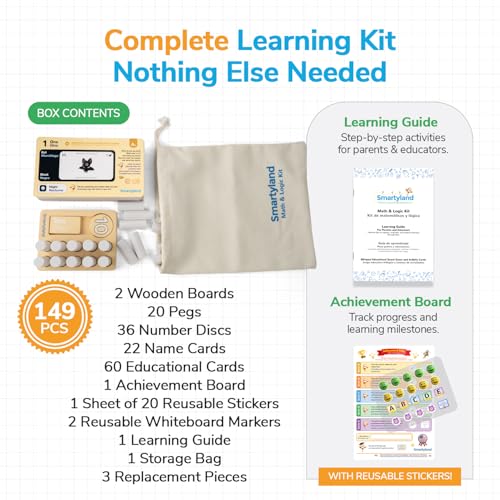 Bilingual Math Toy English Spanish Educational Kit for Preschoolers | STEAM Early Math & Logic Set | Hands-on Addition, Subtraction, Counting, Logic Games, Wooden Boards, Activity Cards