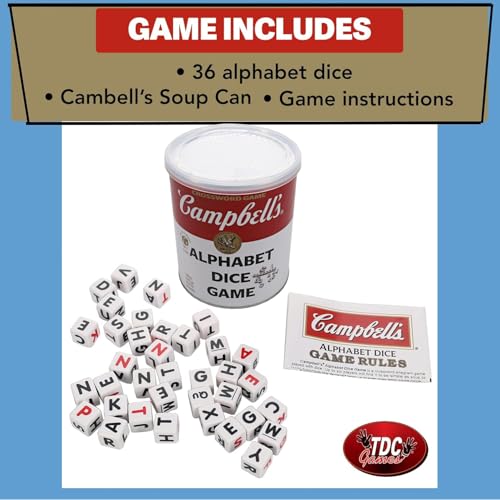 TDC Games Campbell's Alphabet Dice Game, Great for Party Favors, for Travel, Camping Family Game Night, Yard Games for Adults and Family