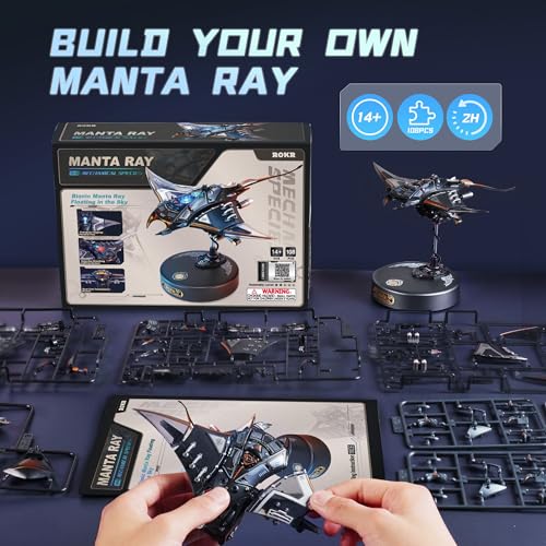 ROKR Mechanical Manta Ray 3D Metal Model Puzzle for Adults & Teens, Mechanical STEM Model Building Kit, Unique Desk Decor Manta Ray(MI06)