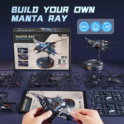 ROKR Mechanical Manta Ray 3D Metal Model Puzzle for Adults & Teens, Mechanical STEM Model Building Kit, Unique Desk Decor Manta Ray(MI06)