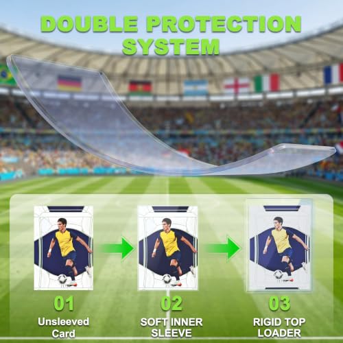 Kabinka 200 Card Sleeves Top Loaders for Cards,3"x4"Baseball Card Protector | Standard Size Trading Hard Plastic Card Holder for Sports, Football, TCG Cards(100 Hard Sleeve + 100 Soft Sleeve)