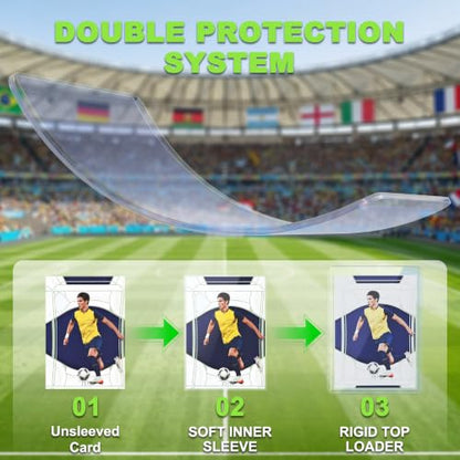 Kabinka 200 Card Sleeves Top Loaders for Cards,3"x4"Baseball Card Protector | Standard Size Trading Hard Plastic Card Holder for Sports, Football, TCG Cards(100 Hard Sleeve + 100 Soft Sleeve)