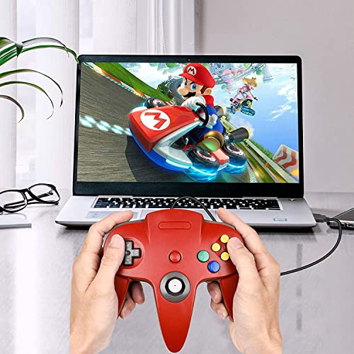 2 Pack Classic N64 Controller, miadore N64 Wired USB PC Game pad Joystick, N64 Bit USB Wired Game Stick Joy pad Controller for Windows PC MAC Linux Raspberry Pi 3 Sega Genesis (Gray/Red) - color: Gray/Red