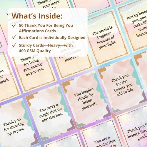 Isaac Liev 50 Positive Affirmations for Women & Men Mindful Heartfelt Messages, Thank You Appreciation thoughtful Cards Gift Uplifting Reminder Kind words, Self-Care Gratitude, thinking of you cards - style: Thank You Affirmations