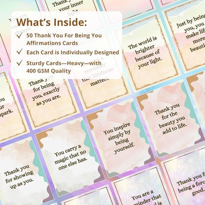 Isaac Liev 50 Positive Affirmations for Women & Men Mindful Heartfelt Messages, Thank You Appreciation thoughtful Cards Gift Uplifting Reminder Kind words, Self-Care Gratitude, thinking of you cards - style: Thank You Affirmations