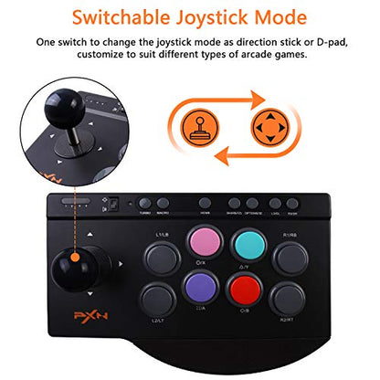 PXN Arcade Fight Stick Joystick for PC Switch Nintendo,Xbox Series X|S, PC,PS4,PS3,Xbox One,Android TV Box,Windows,with USB Port,Turbo & Macro Functions Arcade Controllers