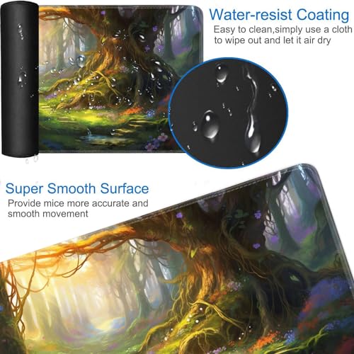 JVGFYNKL MTG Playmat + Drawstring Travel Pouch + 6 Dice Counter, for Tabletop Trading Card Game Playmats or Large Mouse Pad, Anti-Slip Rubber 24 x 14 in, Enchanted Forest TCG Playmat - color: JV-Playmat-1-F-155