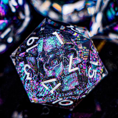 DND Skull Dice Set 7PCS Necromancer Polyhedral Dice for Dungeons Dragons RPG Role Playing Game, Resin Sharp Edged D and D Dice with Gift Box D6 D8 D10 D12 D20 (Green Purple) - color: Purple Green&silver