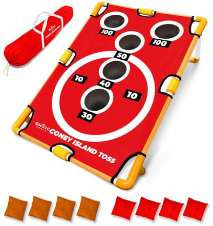 Swooc Games - Coney Island Toss™ - Arcade Style Cornhole Board Set w/Carrying Case & 15+ Games - Corn Hole Games for Adults - Kids Bean Bag Toss Game - Kids Cornhole Set w/Bags - Outdoor Yard Games