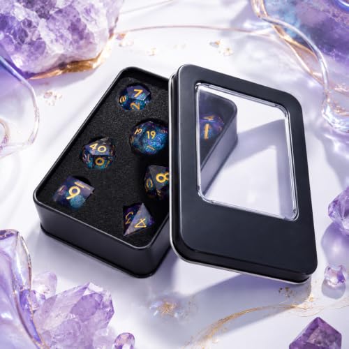 Metal Dice Set for DND - 7pcs with Gift Box, Perfect D&D Gift (Blue-Purple) | Elegant gift box included, making it the ultimate present for roleplaying tabletop gamers and D&D enthusiasts - color: Blue-purple