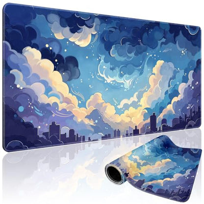 Blue Nebula Aesthetic Large Gaming Mouse Pad Desk Mat 31.5"x15.7" | Extended Mousepad, Non-Slip Rubber Base , Stitched Edges, for Computer/Laptop/Office/Home - color: Blue Nebula