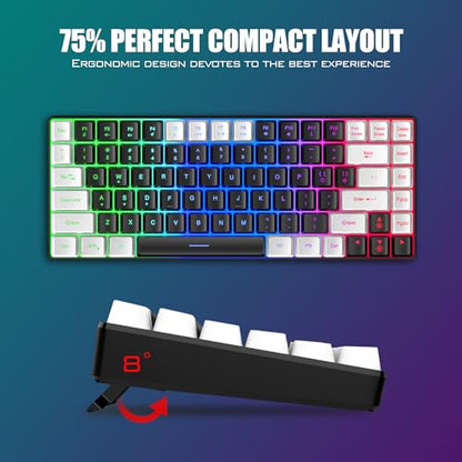 RedThunder K84 Wireless Keyboard and Mouse Combo, Rainbow Backlit Rechargeable Battery, 75% Layout TKL Ultra Compact Gaming Keyboard & Lightweight 3200 DPI Honeycomb Optical Mouse (Black-White) - color: Black White