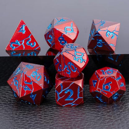 Sharp Edge Metal DND Dice Set with Cracks, Polyhedral Dice Set for RPG D&D Dice with Cracks Dungeons and Dragons Dice Set - color: Red and Blue