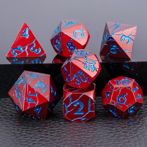 Sharp Edge Metal DND Dice Set with Cracks, Polyhedral Dice Set for RPG D&D Dice with Cracks Dungeons and Dragons Dice Set - color: Red and Blue