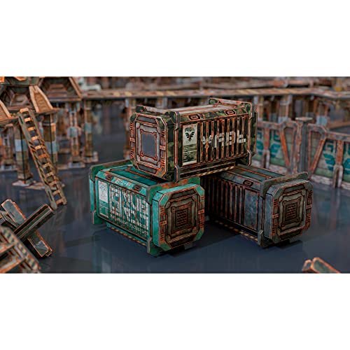 TinkerTurf Sci-Fi Terrain: Cargo Containers 4 Add-On, 3 Containers Included, Neutral Theme, Modeular Design, Easy Storage, Virtually Limitless Setups - style: Series 4 - Abandoned