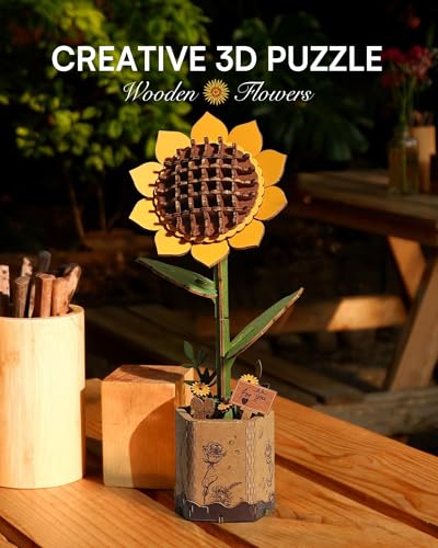 3D Flower Wooden Puzzles for Adults-Sunflower, DIY Wooden Flowers Model Kit Building Set Crafts Birthday Gifts,Artificial Botanical Collection Creative Gift Ideas/Housewarming Decor(86PCS) - style: TW - Sunflower