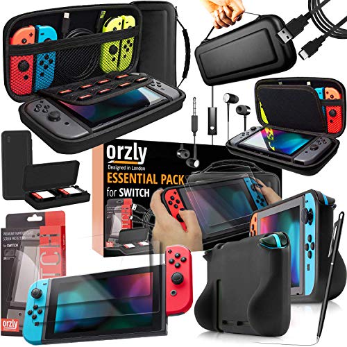Orzly Switch 1 / Switch OLED Accessories Bundle – Case & Screen Protector for Nintendo Switch 1 (2017-2024 Console) Charge Cable, Game Holder, Comfort Grip Case, Headphones & More – Gift Box Edition - size: 6.2 inch Switch 1