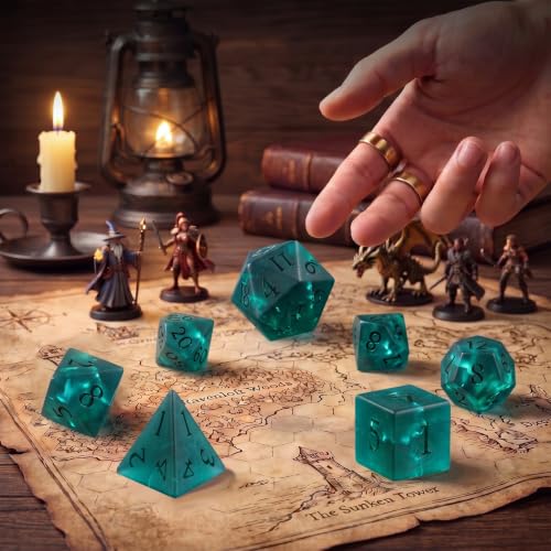 Cracked Matte Green 7Pcs Polyhedral Dice Set, K9 Crystal Cat's Eye Multi-Faceted DND Dice for Dungeons and Dragons RPG Tabletop Game (Matte Cracked Green) - color: Matte Cracked Green