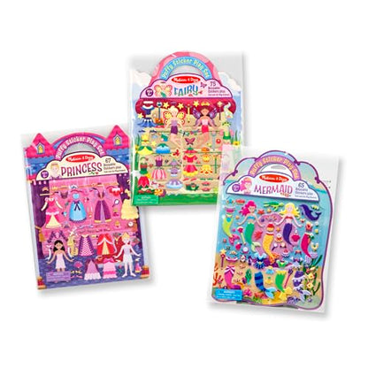 Melissa & Doug Puffy Sticker Activity Books Set of 3 – Princess, Mermaid & Fairy, with 207 Reusable Puffy Stickers and Fold-Out Scenes, Mess Free Play Set & Travel Toys for Kids Ages 4+