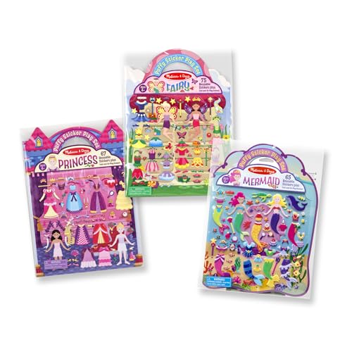 Melissa & Doug Puffy Sticker Activity Books Set of 3 – Princess, Mermaid & Fairy, with 207 Reusable Puffy Stickers and Fold-Out Scenes, Mess Free Play Set & Travel Toys for Kids Ages 4+