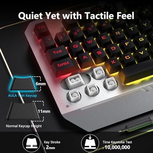 AULA Gaming Keyboard and Mouse,Wired 104-Key Mouse and Keyboard Combo Metal | Full Size Computer Keyboards with Number Pad,New Update Version,RGB Backlit Anti-Ghosting PC Keyboard for Laptop WinXP/7/8/10 - color: Black Keycaps + Silver Panel