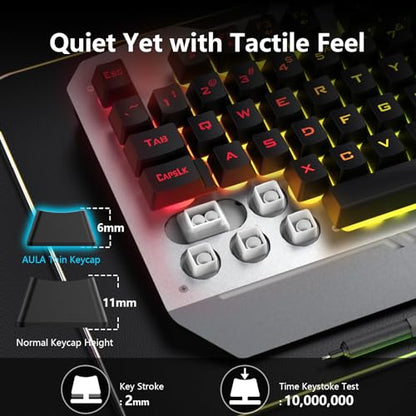 AULA Gaming Keyboard and Mouse,Wired 104-Key Mouse and Keyboard Combo Metal | Full Size Computer Keyboards with Number Pad,New Update Version,RGB Backlit Anti-Ghosting PC Keyboard for Laptop WinXP/7/8/10 - color: Black Keycaps + Silver Panel