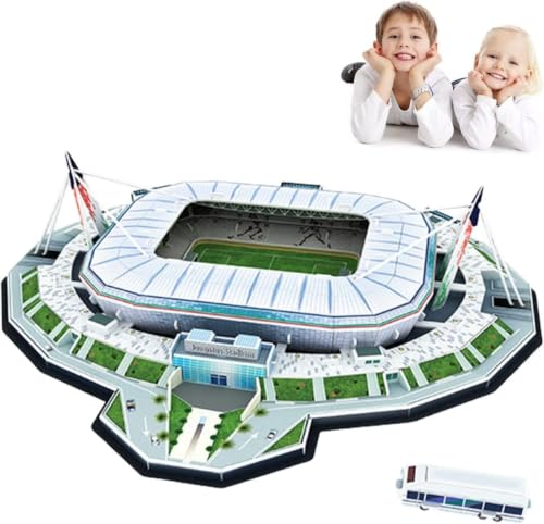 Classic Football Stadium Puzzle,3D Puzzle Soccer Club Venues,3D Paper Model Building Puzzle Kit, Soccer Stadium Souvenir Gift,Handmade Puzzle Ornaments，Cardboard Model (Arena Juv) - color: Arena Juv