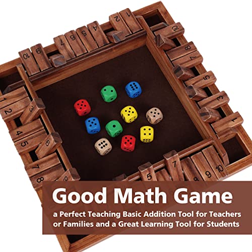 GOTHINK 1-4 Player Shut The Box Dice Game, 11.5-inch Wooden Board Table Math Game with 10 Dices - Math & Decision Skills for Adults/Kids, Perfect for Home Class Parties & Pubs - Classic Tabletop Fun - color: Brown - 11.5 Inch