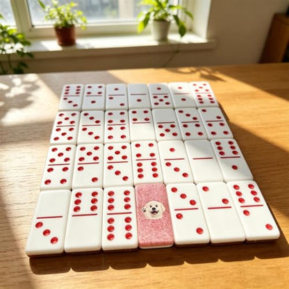 Premium Double 6 Dominoes Set 28 Tiles for Adults,Domino Board Games with Case for for Birthdays, Holidays and Special Occasions (Dominoes-Pink-Dog) - style: Dominoes-Pink-Dog