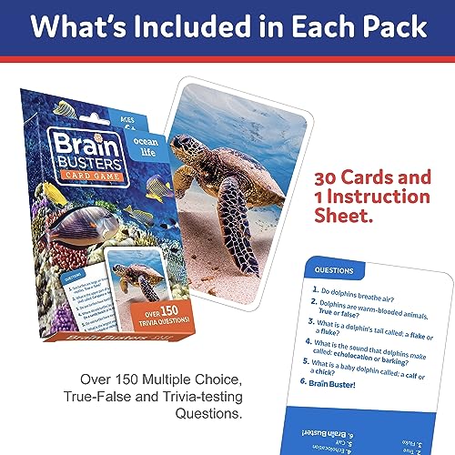 Brain Busters Card Game for Kids, Family Trivia Game Bundle with 120 Flash Cards - Learn and Play with Multiple Choice Trivia Cards About Human Body, Ocean Life, Dinosaurs and Space (Ages 6+) - style: Wildlife