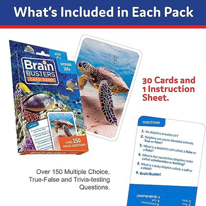 Brain Busters Card Game for Kids, Family Trivia Game Bundle with 120 Flash Cards - Learn and Play with Multiple Choice Trivia Cards About Environment, Insects, Geography and Pets (Ages 6+) - style: Nature